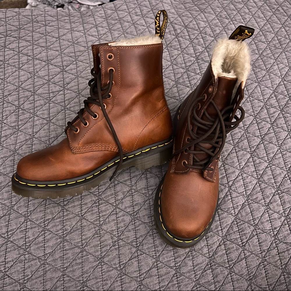 Dr. Martens 1460 Serena Leather Faux Fur
Lined Combat Booties Butterscotch